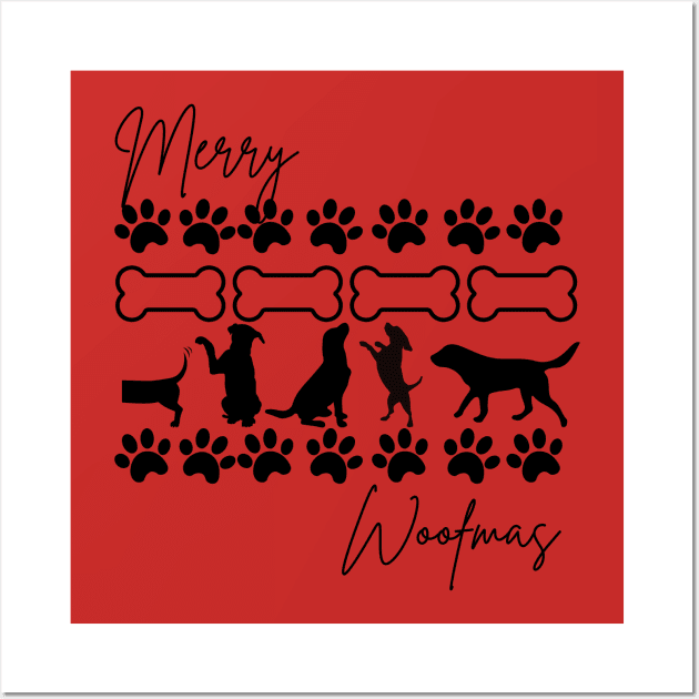 Merry Woofmas Ugly Christmas Sweater Pattern Wall Art by radsadstudio